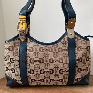 Gucci Horsebit Canvas Tote – Blue Leather Trim + Buckle Hardware